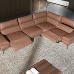 Brown leather modular relax corner sofa