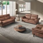Brown leather 3-seater sofa