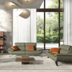 Olive green leather 3-seater sofa