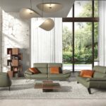 Olive green leather 2-seater sofa