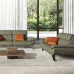 Olive green leather 2-seater sofa