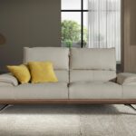 Grey taupe leather 3-seater sofa