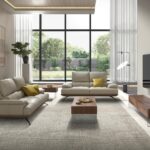 Grey taupe leather 3-seater sofa