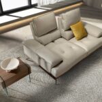 Grey taupe leather 3-seater sofa