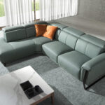 Sofá chaise longue relax izquierda piel verde turquesa