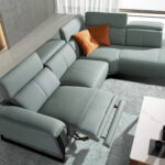 Sofá chaise longue relax derecha piel verde turquesa