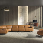 Brown leather modular relax corner sofa