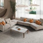 Canapé chaise longue relax modulable gauche tissu sable