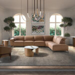 Модульный диван шезлонг с функцией релаксации, правый, из коричневой кожи