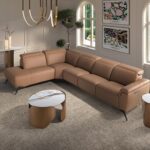 Модульный диван шезлонг с функцией релаксации, левый, из коричневой кожи