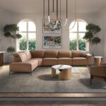 Модульный диван шезлонг с функцией релаксации, левый, из коричневой кожи