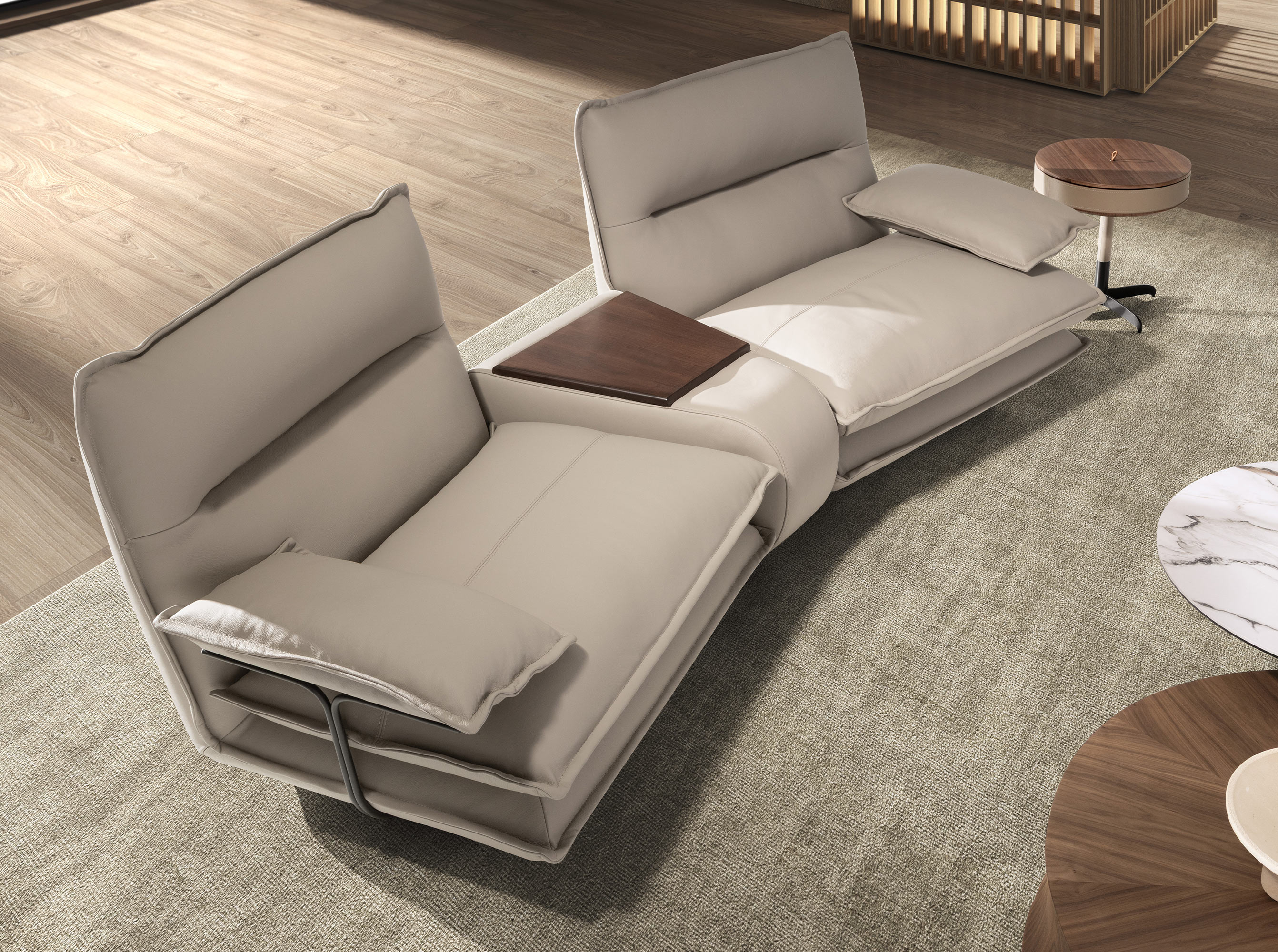 Canapé 2 places en cuir gris taupe Canapé 2 places en cuir gris taupe