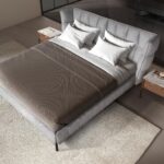 Walnut bedside table with imitation marble glass top and interior lighting