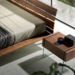 Walnut wood nightstand and tempered glass