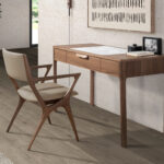 Comodino in noce con piano in vetro effetto marmo bianco e grigio lucido