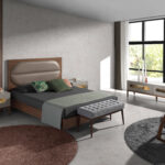 Comodino in legno grigio e noce con illuminazione interna