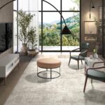 Comodino in legno grigio e noce con illuminazione interna