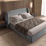 Comodino in legno grigio scuro opaco, acciaio nero e piano in noce