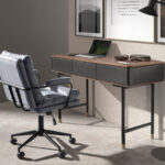 Console rectangulaire en noyer, bois gris foncé mat et acier noir