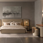 Lit en simili cuir couleur vison