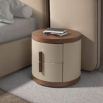 Table de chevet en simili cuir et noyer