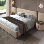 Table de chevet en simili cuir et noyer