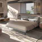 Lit en tissu gris foncé
