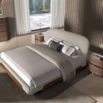 Lit en tissu gris clair