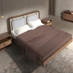 Lit en tissu coloris beige et gris