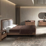 Lit en tissu coloris beige et gris