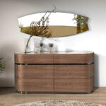Commode en noyer, base en acier foncé et plateau en marbre céramique