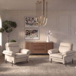 Chromed floor lamp with decorative shade in translucent PVC sheets and porcelain marble base