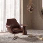 Patterned glass and gold-coloured steel floor lamp