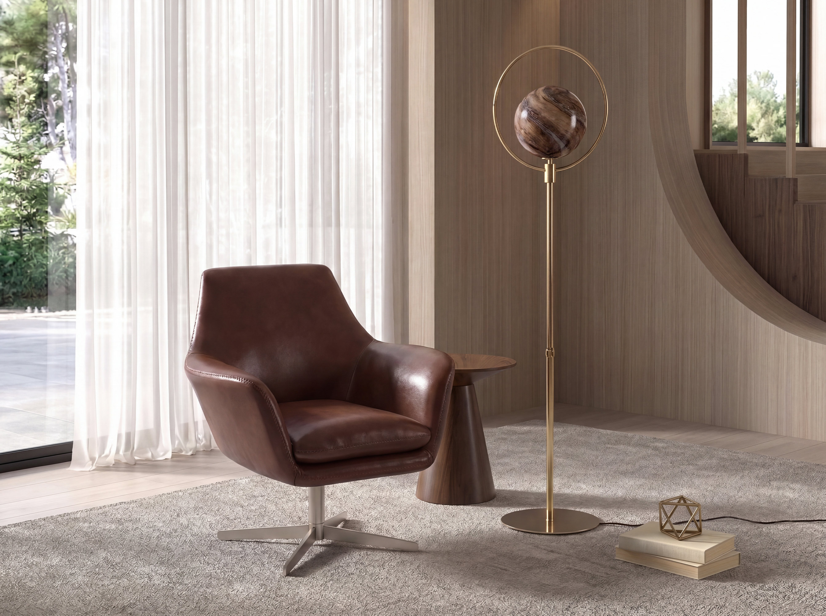 Patterned glass and gold-coloured steel floor lamp Patterned glass and gold-coloured steel floor lamp