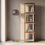 Black smoked glass and polished gold-coloured steel floor lamp
