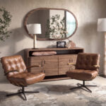 Floor lamp with white shade and burl veneer wrapped body