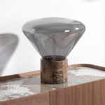 Lámpara sobremesa cristal efecto espejo fumé gris y mármol porcelánico
