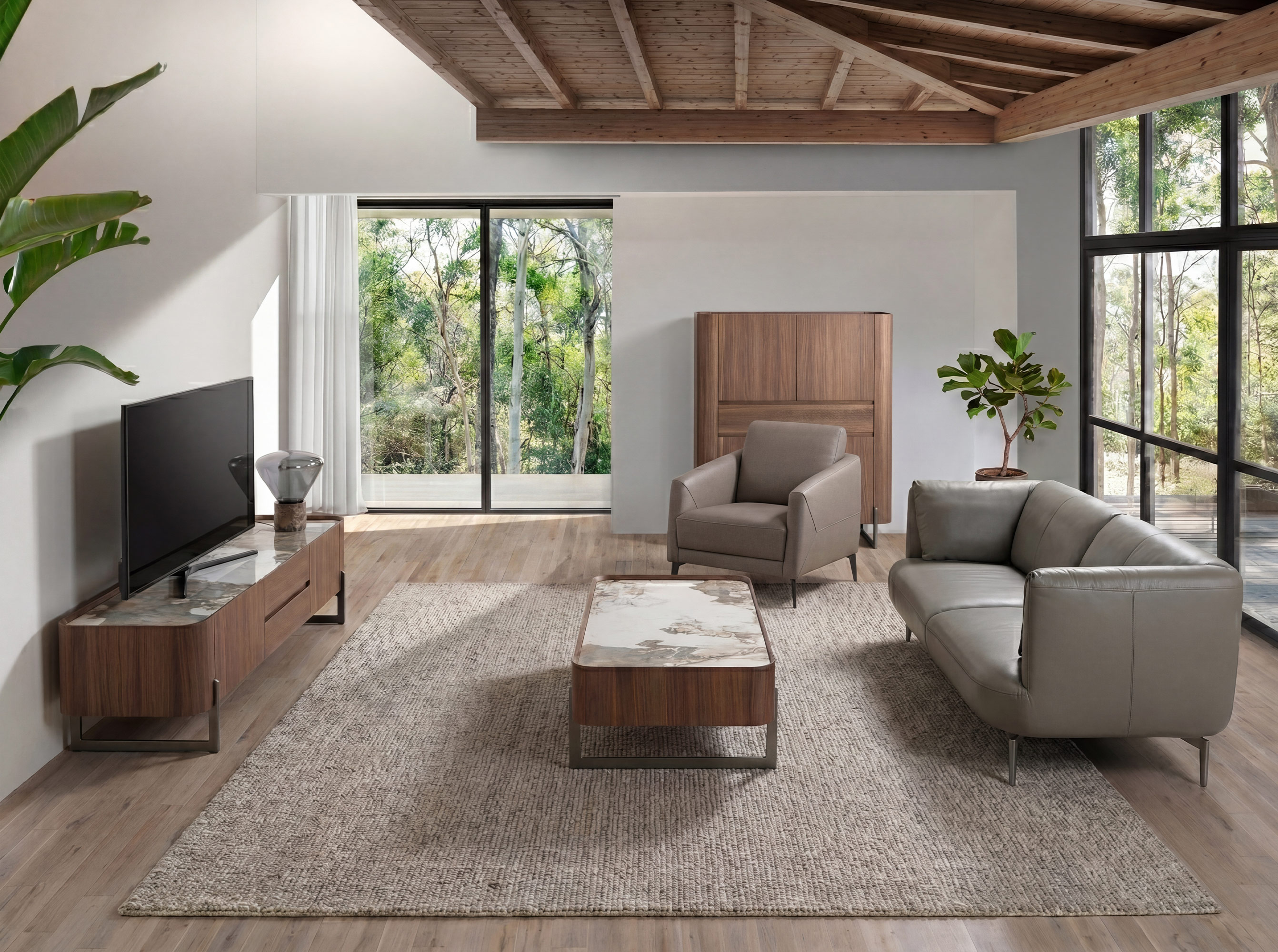 Lámpara sobremesa cristal efecto espejo fumé gris y mármol porcelánico Lámpara sobremesa cristal efecto espejo fumé gris y mármol porcelánico