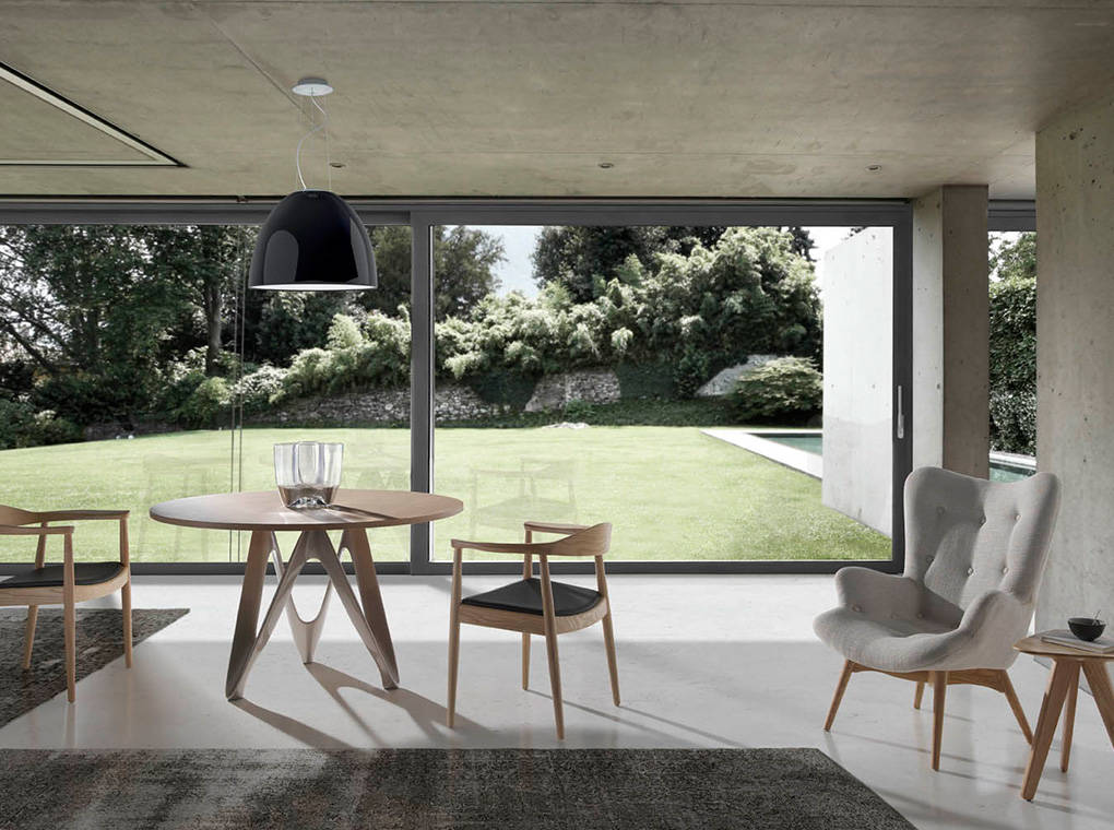 Dining table with fiberglass base and walnut top Dining table with fiberglass base and walnut top