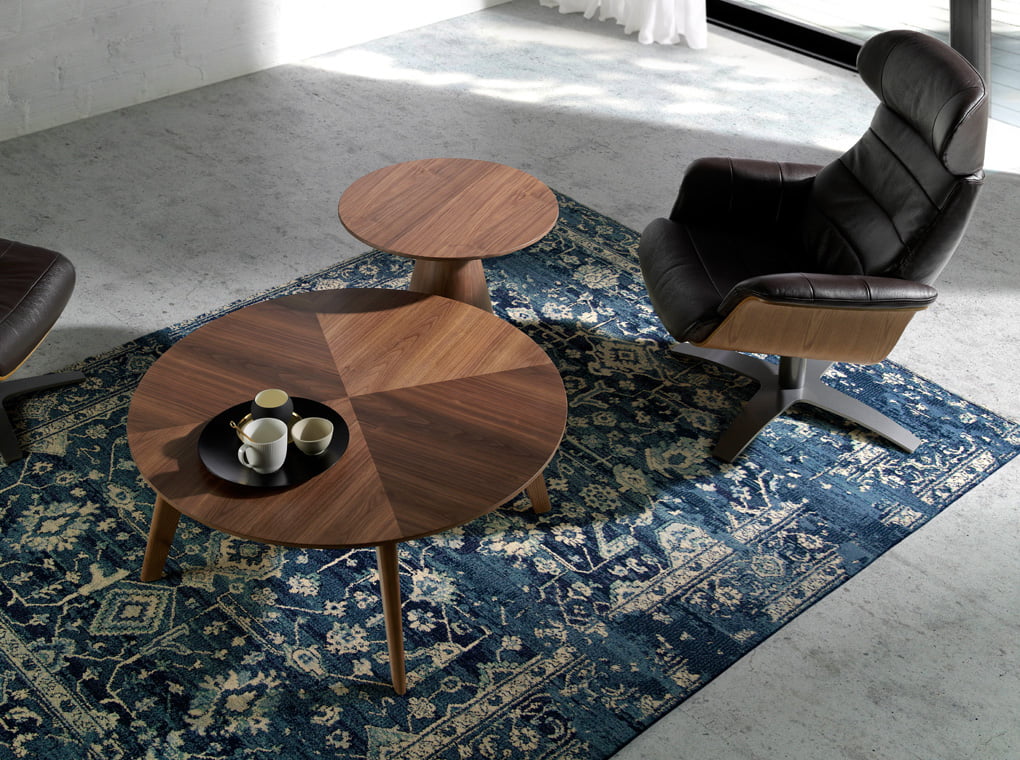 Walnut wood round coffee table