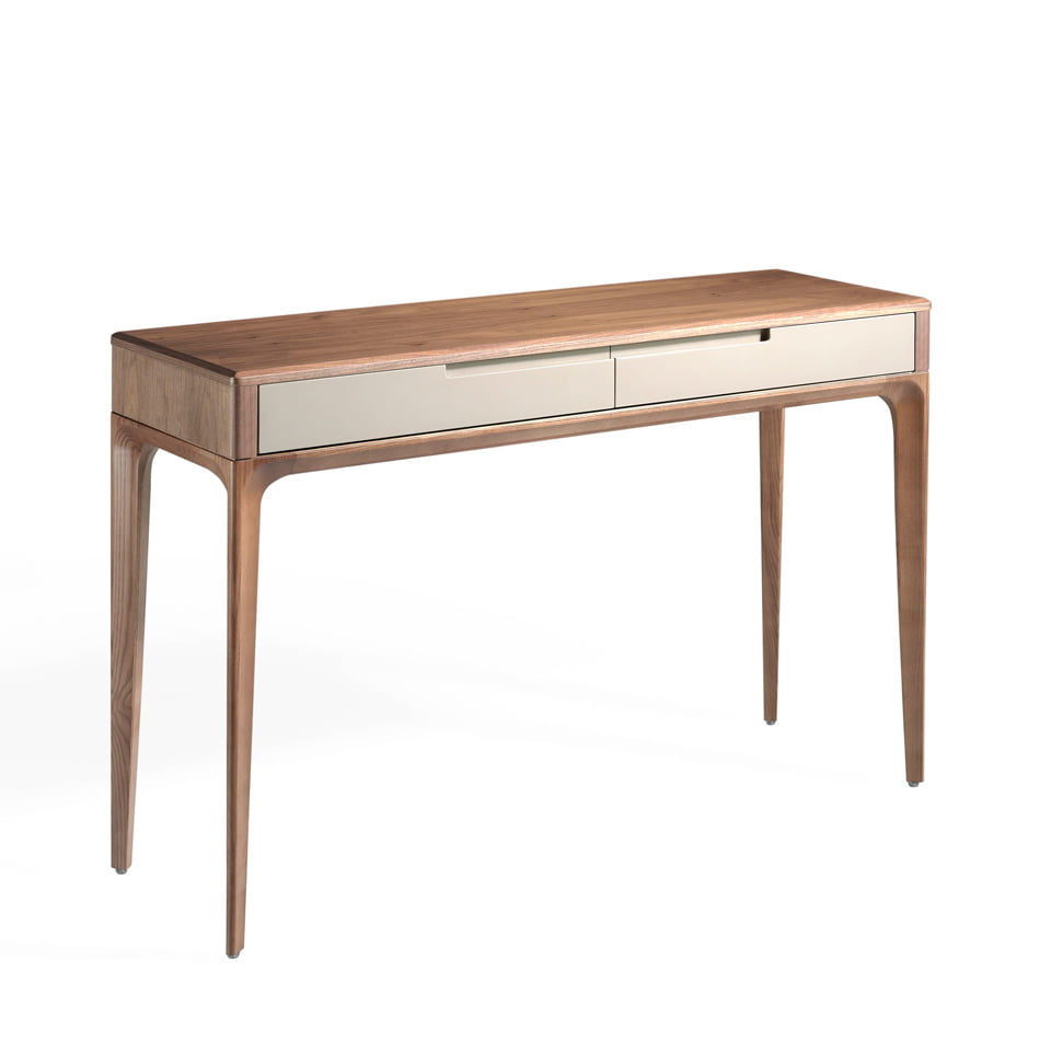Hallway console with solid wooden legs and a walnut veneer structure Hallway console with solid wooden legs and a walnut veneer structure