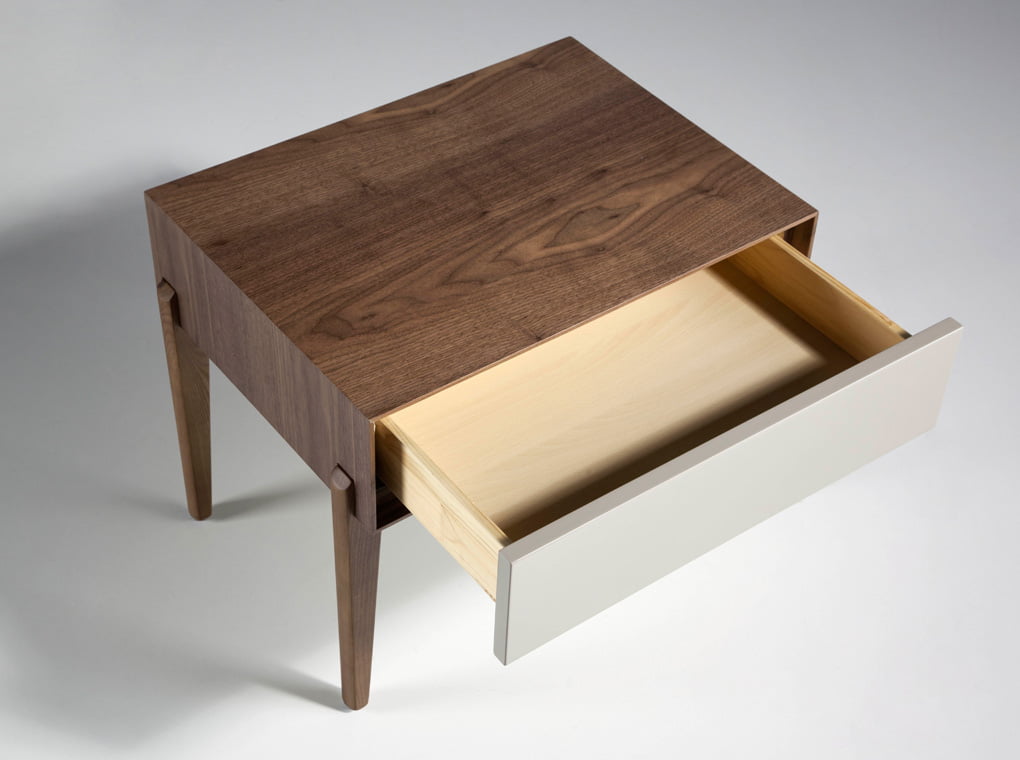 Walnut wood nightstand with silk drawer