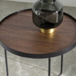 Round corner table in Walnut wood and black steel