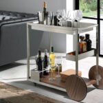 Carrello minibar in acciaio lucido e legno di noce