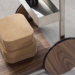 Carrello minibar in acciaio lucido e legno di noce