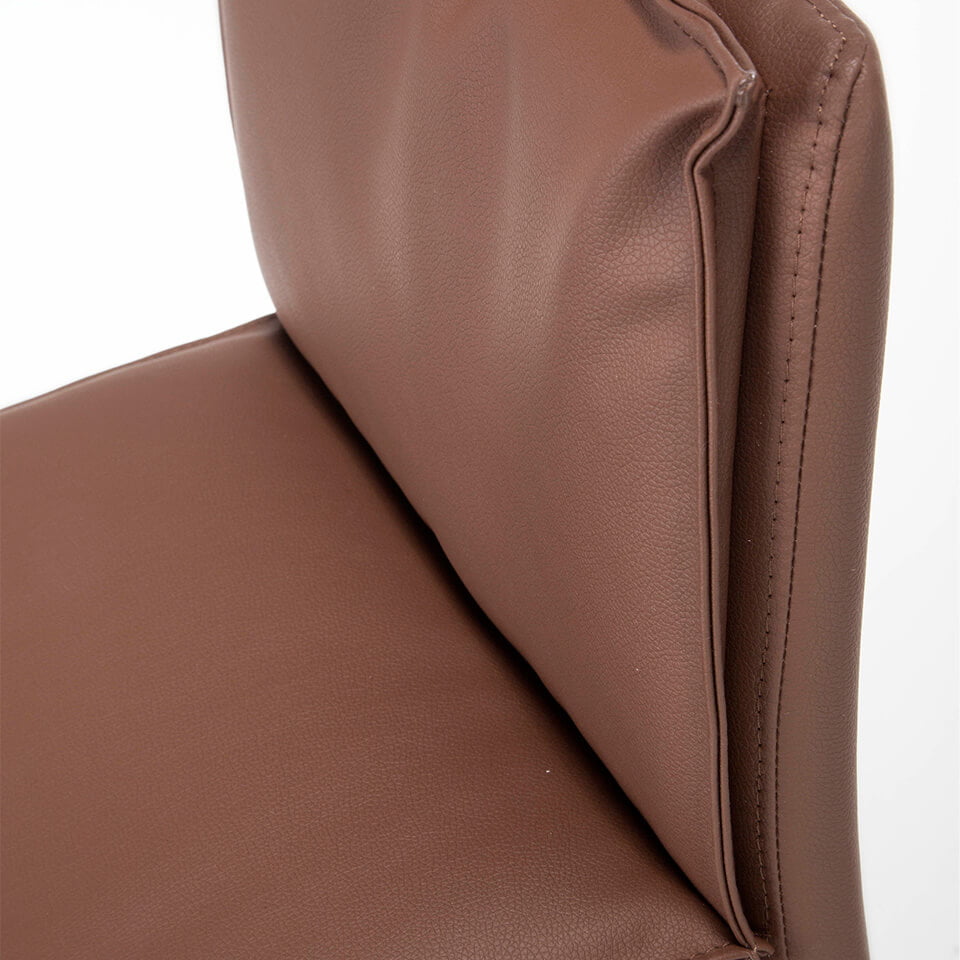 Stool Upholstered in brown leatherette with legs in brown epoxy Stool Upholstered in brown leatherette with legs in brown epoxy