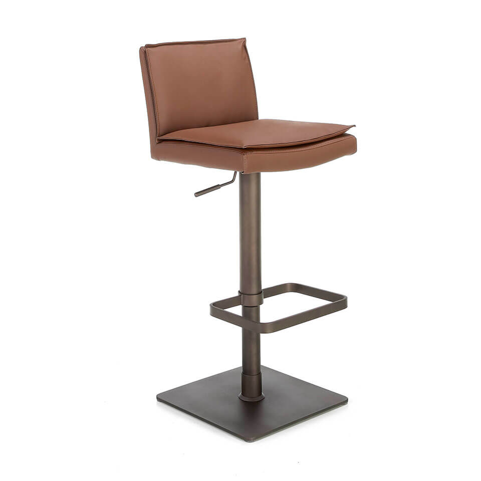 Stool Upholstered in brown leatherette with legs in brown epoxy Stool Upholstered in brown leatherette with legs in brown epoxy