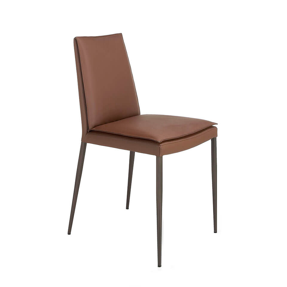 Chair upholstered in leatherette with legs in brown epoxy Chair upholstered in leatherette with legs in brown epoxy