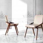 Chair upholstered in leatherette and solid walnut wood frame