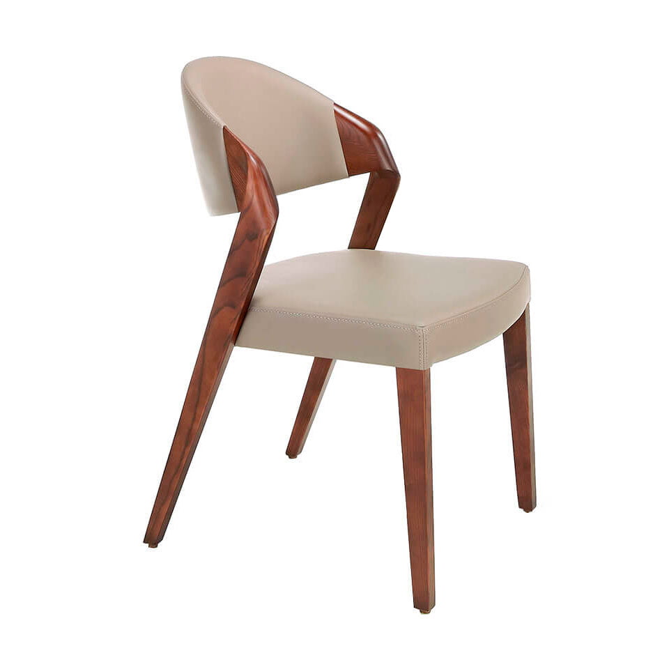 Chair upholstered in leatherette with Walnut colored wooden structure Chair upholstered in leatherette with Walnut colored wooden structure